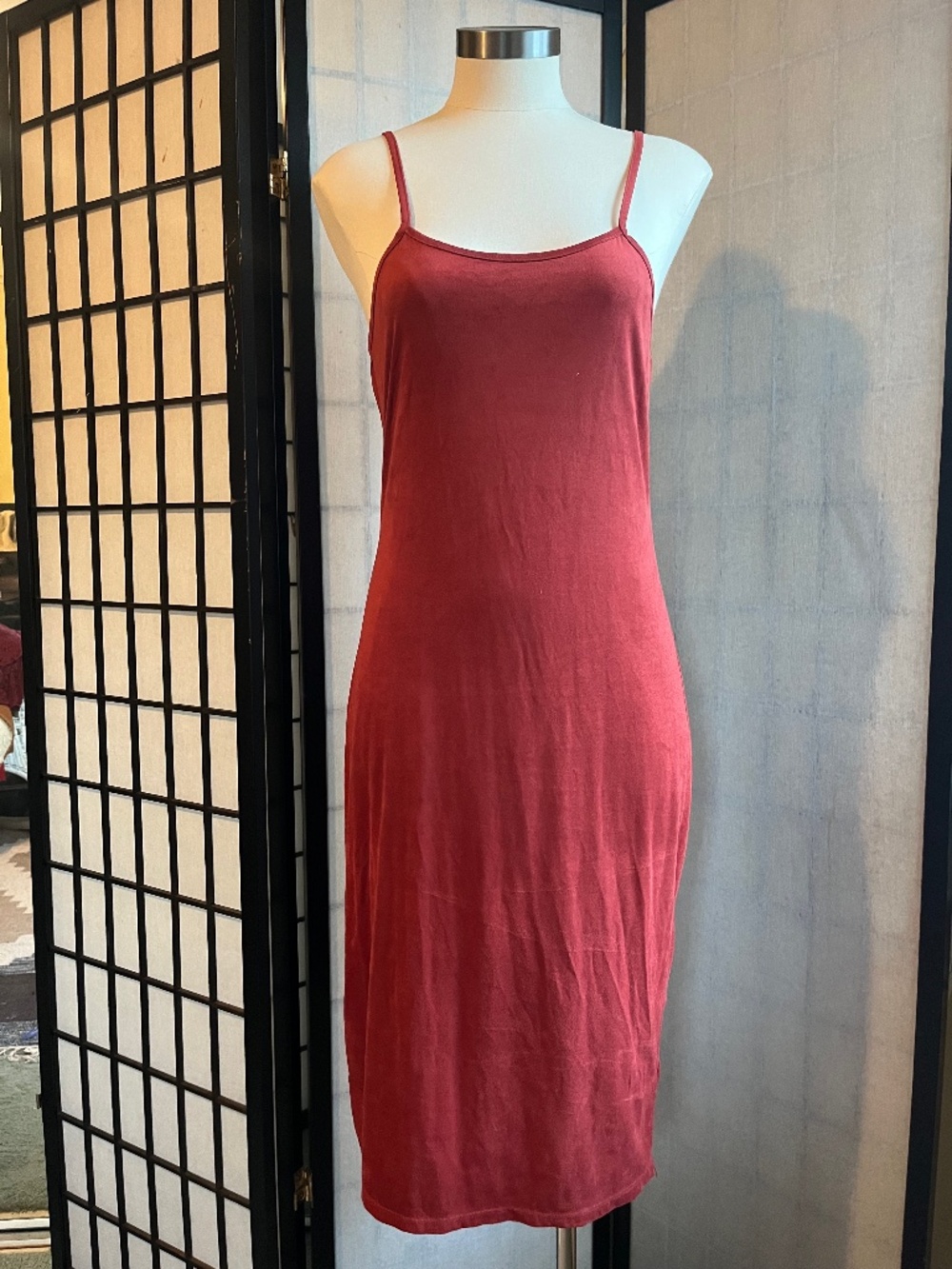 L.A. Hearts PacSun Rust Red Faux Suede Cami Bodycon Midi Dress L